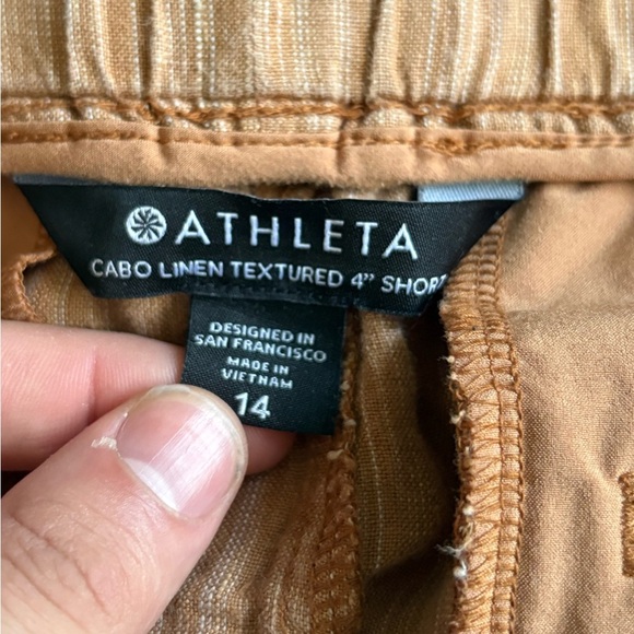 Athleta Womens Cabo Orange summer beach pull on Linen Textured 4" Short size 14 - Picture 3 of 15